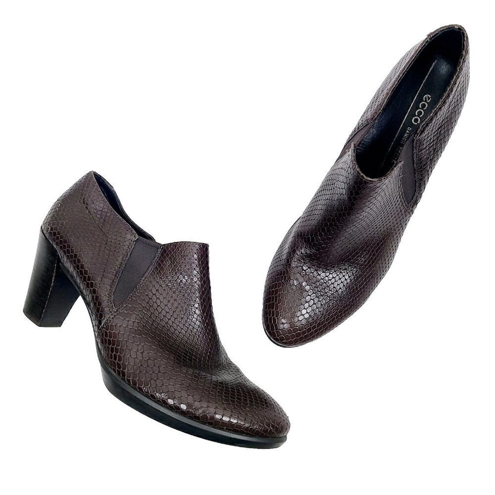 Ecco Shape 55 Plateau Stack Heel Bootie 40 EU 9/9.5 US Brown Leather Com…